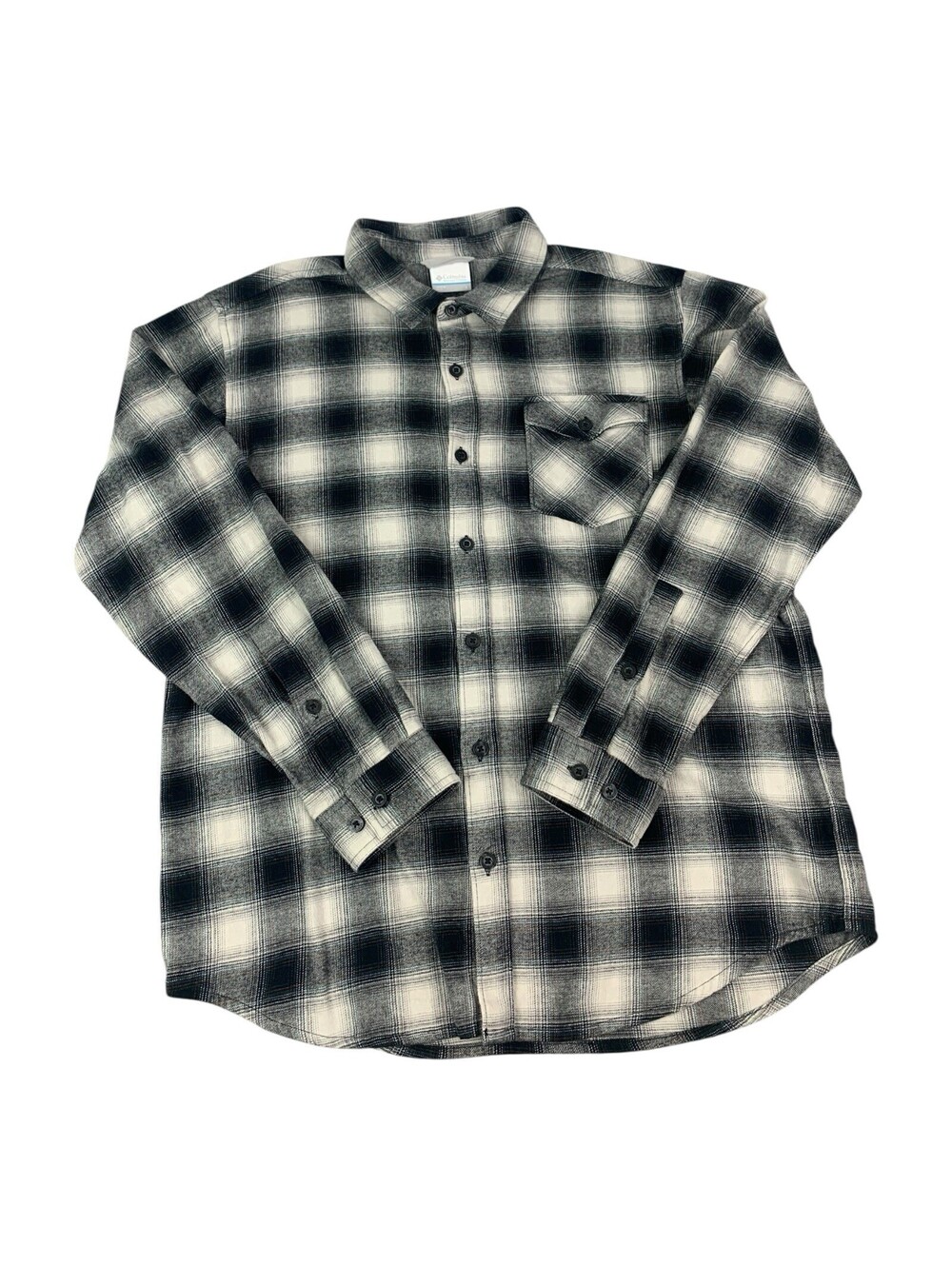 Columbia Mens Long Sleeve Flannel Shirt Gray Plaid Size Large